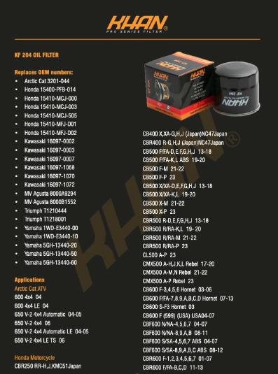 FILTRO DE ACEITE  KHAN KF-204